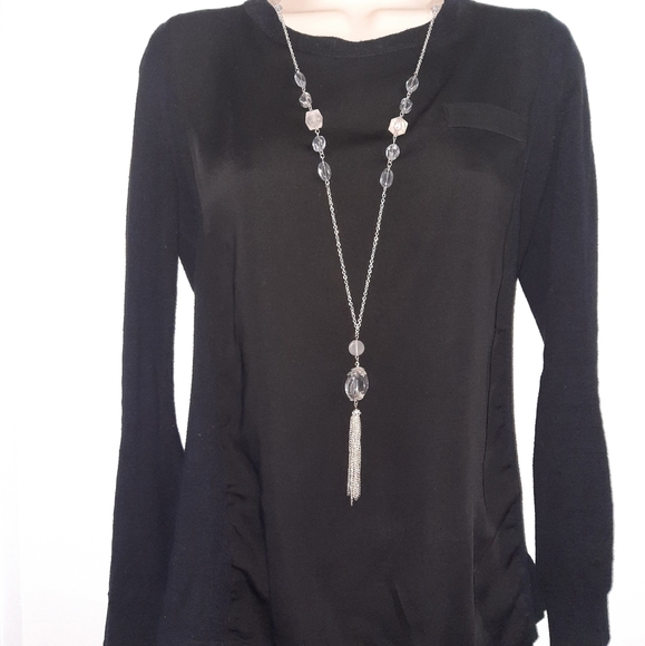Jewelry - White stones Long chain w/ tassel Necklace 48"